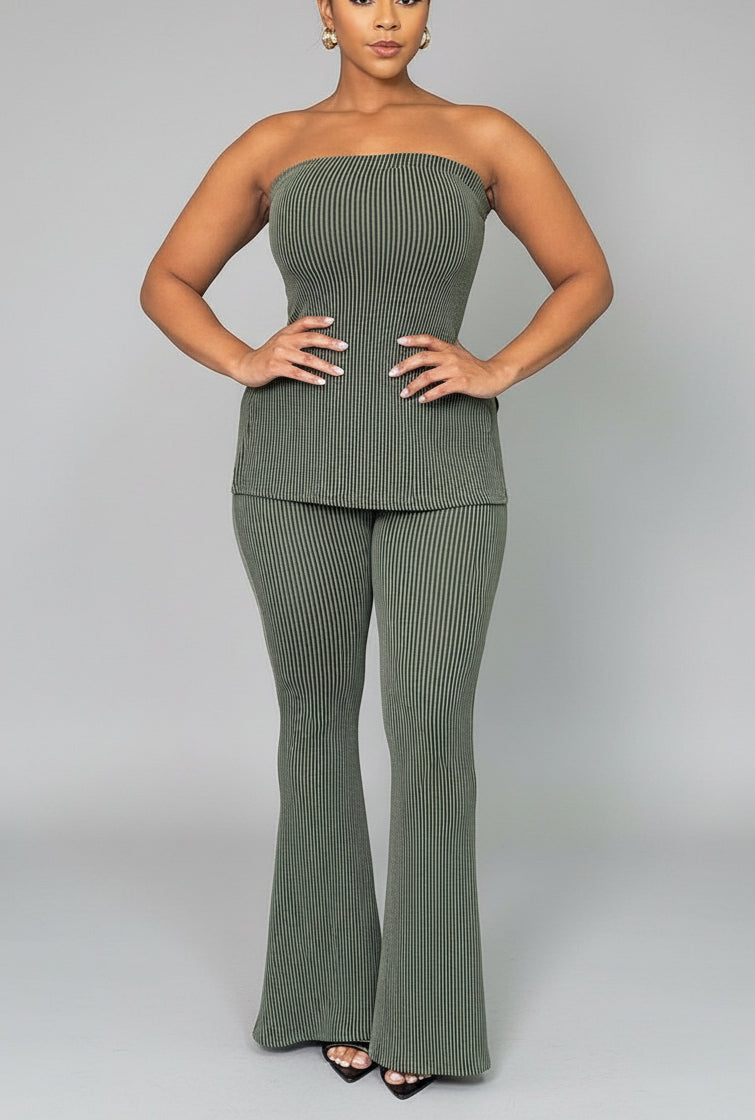 Ribbed Tube Pants Set (PLUS)