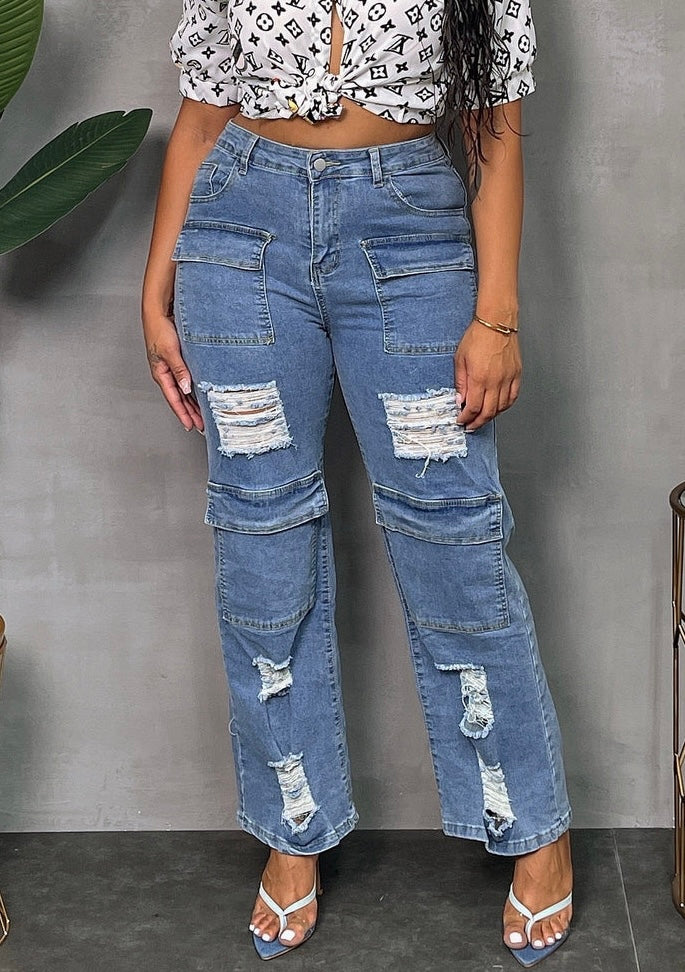 Multi Pocket Ripped Denim Jeans