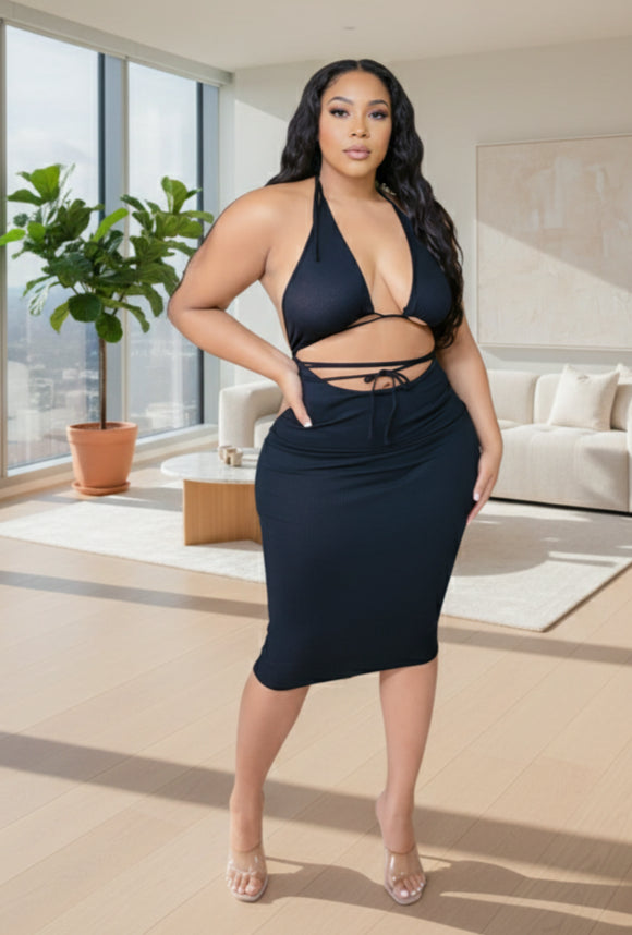 Open Front Tie Up Fitted Dress