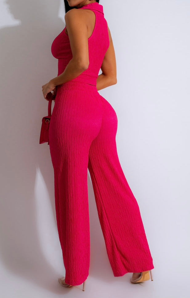 Wrinkle Textured Crop Top & Pants