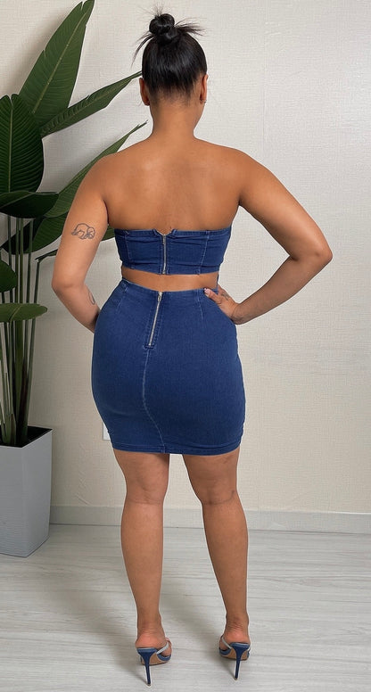 Cut Out Back Laced Up Denim Dress