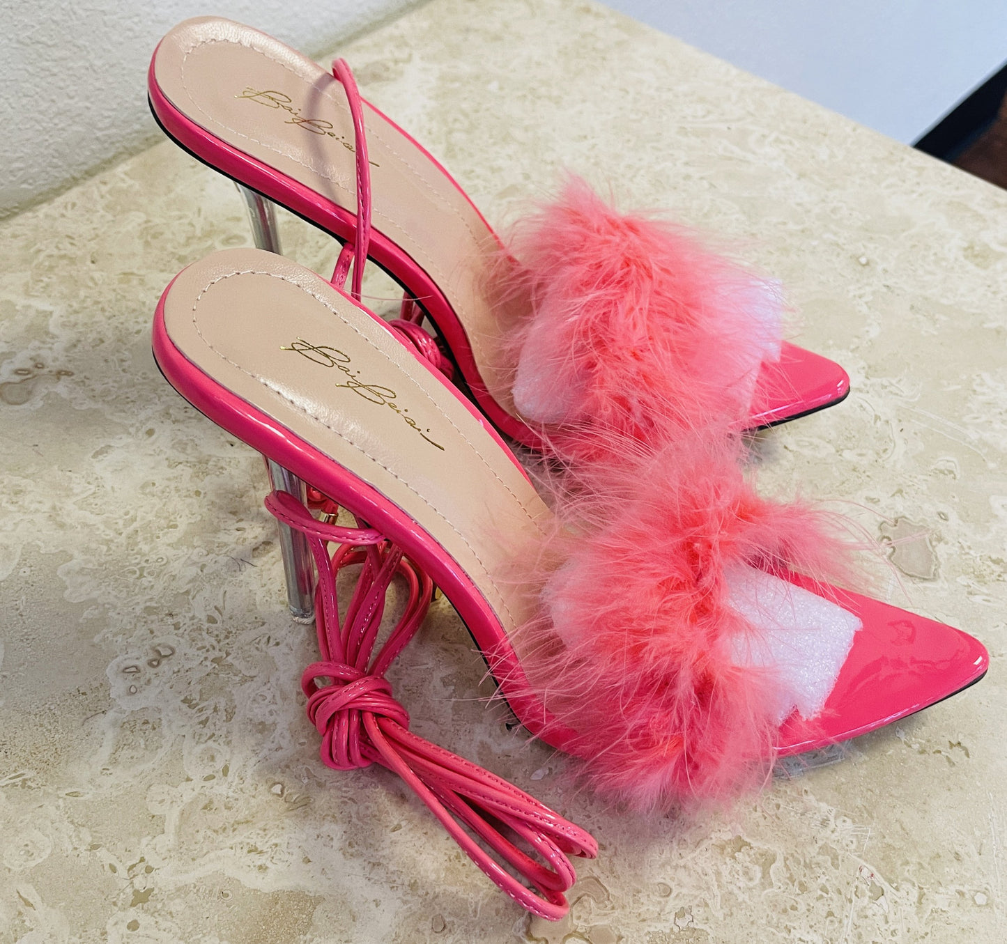 Fur Ankle/Leg Strap Heels, Hot Pink ONLINE WOMENS CLOTHING BOUTIQUE, WOMENS ONLINE BOUTIQUE NEAR ME