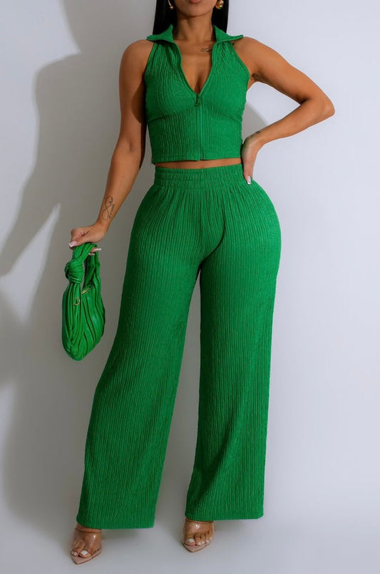 Wrinkle Textured Crop Top & Pants, Pine Green ONLINE WOMENS CLOTHING BOUTIQUE, WOMENS ONLINE BOUTIQUE NEAR ME