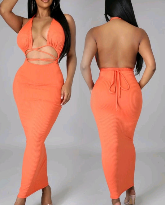 Long Front Cut Out Backless Dress