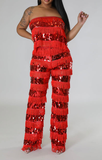 Fringe Sequins Top & Pants Set