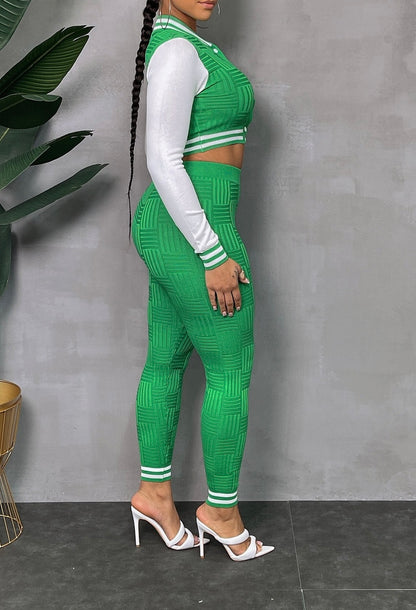 Textured Varsity Jacket & Pants Set