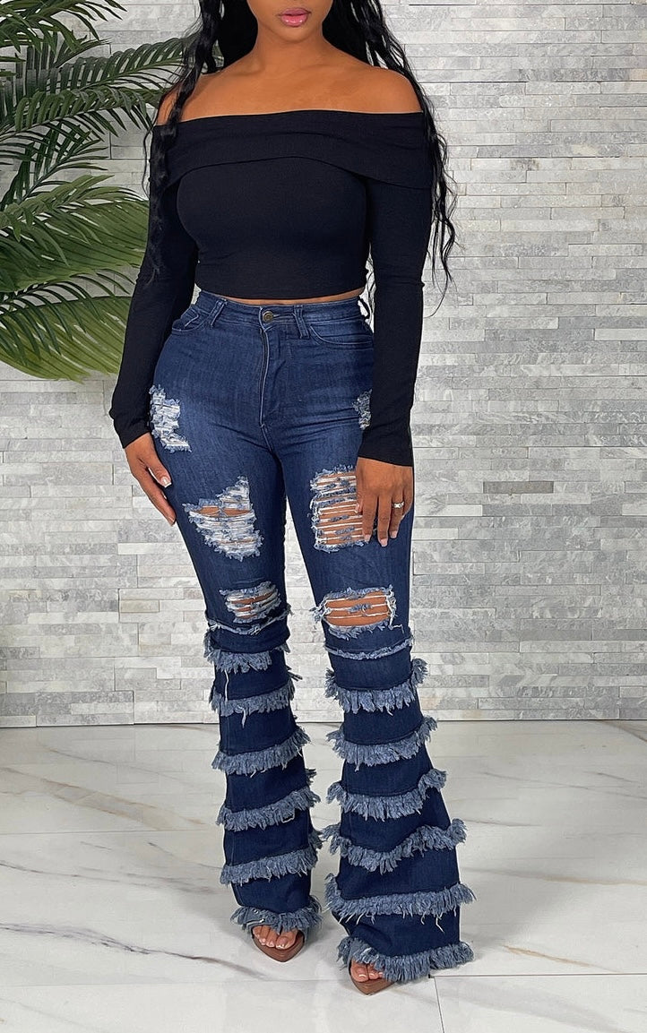 Destroyed Layered Flare Jeans