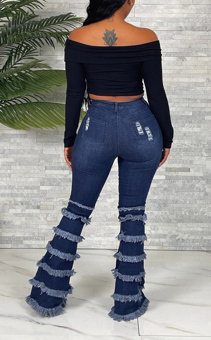 Destroyed Layered Flare Jeans