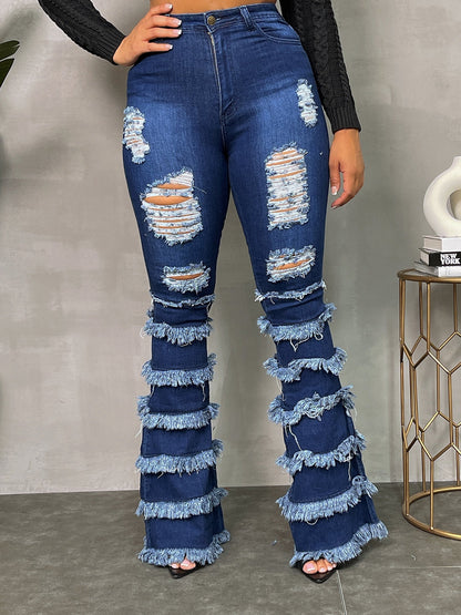 Destroyed Layered Flare Jeans