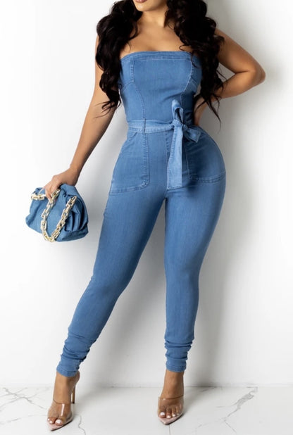 Denim Fitted Back Out Romper