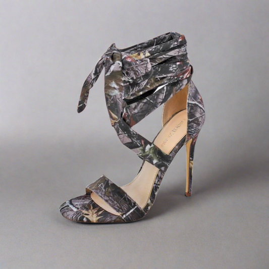 Camouflage Ankle Tie-Up Heels ONLINE WOMENS CLOTHING BOUTIQUE, WOMENS ONLINE BOUTIQUE NEAR ME