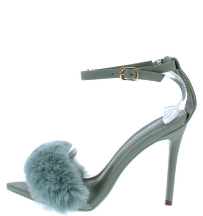 Fur Ankle Strap Heels-Stiletto